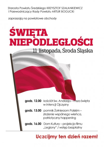 Powiatowe obchody Święta Niepodległości w Środzie Śląskiej