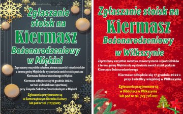 Trwa przyjmowanie zgłoszeń na Kiermasze Bożonarodzeniowe w Miękini i Wilkszynie