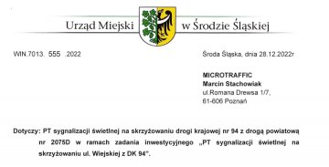 Korekta i uzupełnienia PT sygnalizacji świetlnej na DK94 i ul. Wiejskiej na wniosek GDDKiA we Wrocławiu