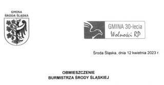 Obwieszczenie Burmistrza Środy Śląskiej