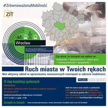 Konsultacje społeczne dotyczące opracowania „Planu Zrównoważonej Mobilności dla Miejskiego Obszaru Funkcjonalnego Wrocławia” (PZM MOFW) – Etap III