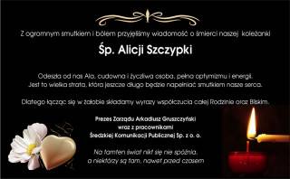 Kondolencje dla Rodziny i Bliskich Śp. Alicji Szczypki