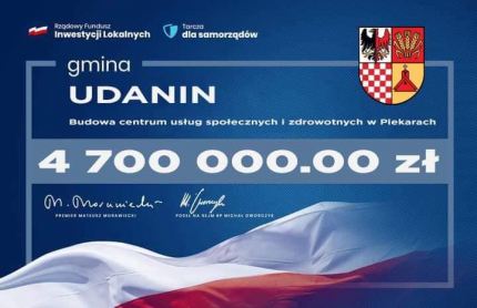 4,7 mln zł dla Gminy Udanin z Rządowego Fundusz Inwestycji Lokalnych