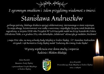 Kondolencje z powodu śmierci Pana Stanisława Andruszków