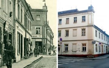 Po prawej budynek, w którym mieściła się knajpa „Warszawa”