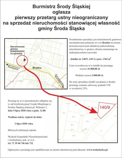 Przetarg na sprzedaż nieruchomości w gminie Środa Śląska