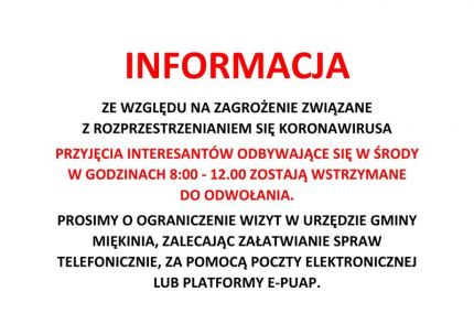 Przyjęcia interesantów w Urzędzie Gminy Miękinia odwołane