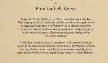 Podziękowania dla Pani Izabeli Kuczy