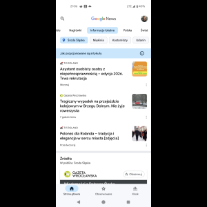 A mobile screen showing Google News with local articles, including a tragic accident and an assistant recruitment.