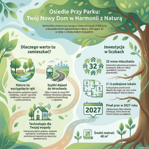 Residential project "Osiedle Przy Parku," offering 32 modern homes in nature, with quick access to Wrocław.