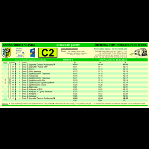 Rozkład jazdy autobusów jednej z wielu linii kursujących w Średzka Komunikacja Publiczna w Środzie Śląskiej (tu linia C2 na dzień 13.01.2025)