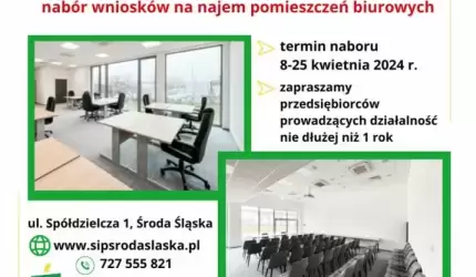 Nabór wniosków na najem lokali/pomieszczeń biurowych w Średzkim Inkubatorze Przedsiębiorczości