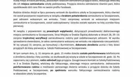 Oświadczenie dyrektora szkoły w Szczepanowie