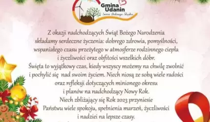 Życzenia świąteczno - noworoczne składają Wójt i Przewodniczący Rady Gminy Udanin