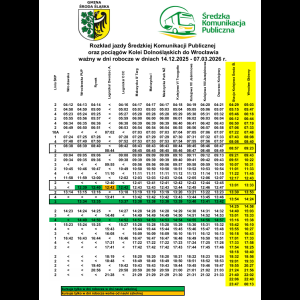 Rozkład jazdy autobusów jednej z wielu linii kursujących w Średzka Komunikacja Publiczna w Środzie Śląskiej (na dzień 13.01.2025)