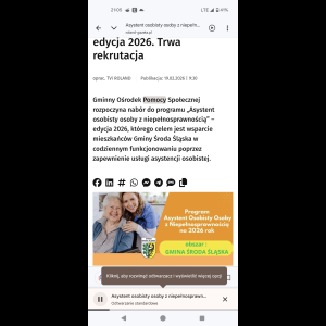 Announcement of the 2026 assistant program for individuals with disabilities in Gmina Środa Śląska.