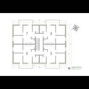A floor plan layout featuring rooms 5-8, connected by a central stairway and corridors.