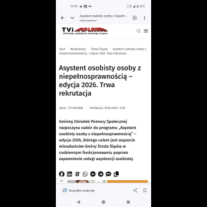 A program for personal assistants for people with disabilities in Środa Śląska begins recruitment for 2026 edition.