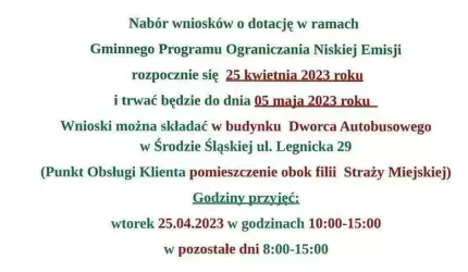 Ogłoszenie o naborze wniosków do Gminnego Programu Ograniczania Niskiej Emisji