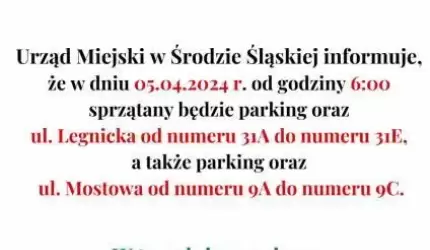 Komunikat dla Mieszkańców ul. Legnickiej i Mostowej w Środzie Śląskiej