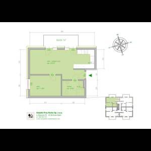 Floor plan of an apartment featuring rooms, dimensions, and a 7m² balcony. Includes a compass for orientation.