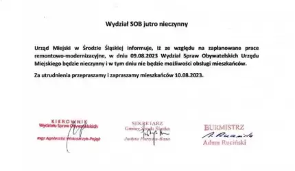 Komunikat Urzędu Miejskiego w Środzie Śląskiej