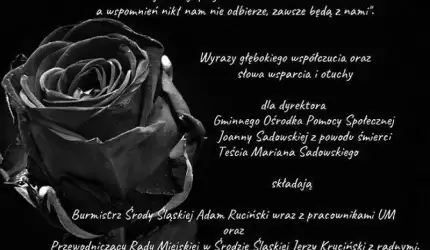 Kondolencje dla Pani Joanny Sadowskiej