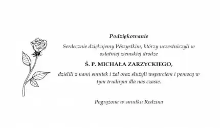 Podziękowanie od Rodziny ś.p. Michała Zarzyckiego