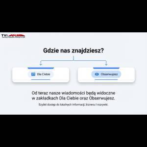 The image features a layout explaining news visibility in "Dla Ciebie" and "Obserwujesz" sections.