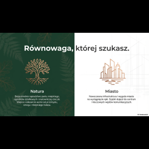 An image contrasting nature and city life, highlighting balance and modern infrastructure. Text is in Polish.