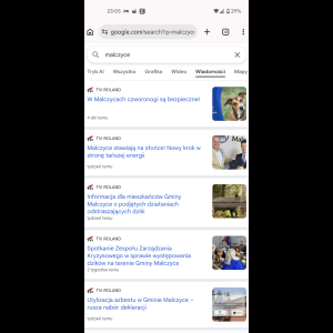 Google search results for "Malczyce" featuring various local news articles.