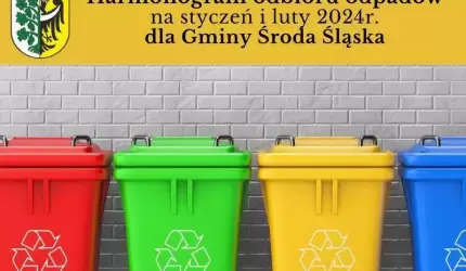 Harmonogram odbioru odpadów na styczeń i luty 2024 r. dla Gminy Środa Śląska