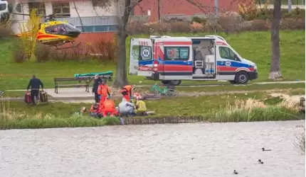 Wędkarz wpadł do wody. Lotnicze pogotowie zabrało go do szpitala