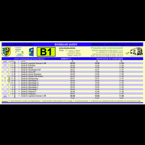 Rozkład jazdy autobusów jednej z wielu linii kursujących w Średzka Komunikacja Publiczna w Środzie Śląskiej (tu linia B1 na dzień 13.01.2025)