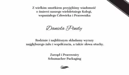 Kondolencje od Zarządu i Pracowników Schumacher Packaging