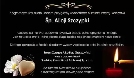 Kondolencje dla Rodziny i Bliskich Śp. Alicji Szczypki
