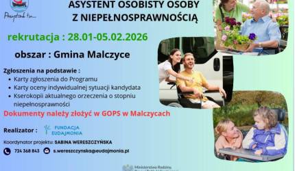 Gmina Malczyce: Nabór do programu „Asystent osobisty osoby z niepełnosprawnością”